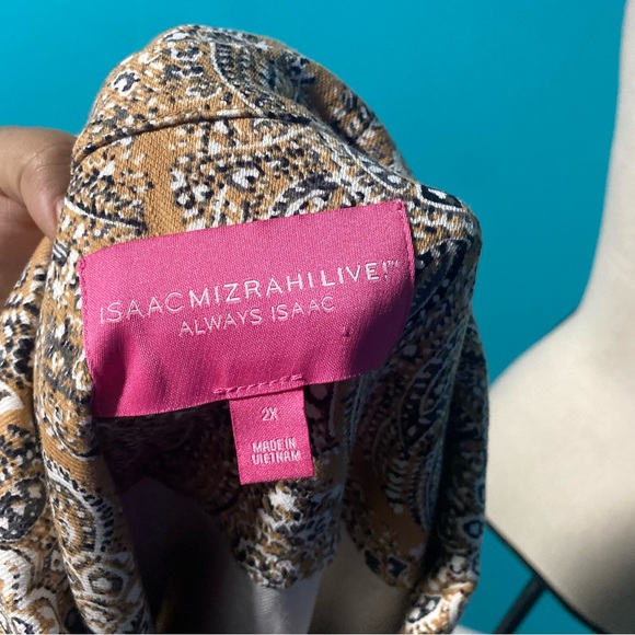 Isaac Mizrahi Live! Always Isaac 2X Brown Black Print Knit Denim Zip Jacket - Picture 5 of 5